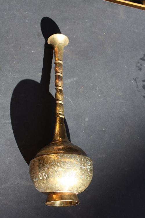 ORNAMENTAL BRASS VASE - 100 MM DIAM. - 310 MM HIGH - PLEASE HAVE A LOOK