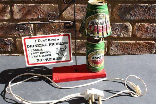 AMSTEL BAR LIGHT MADE FROM CANS WITH BAR SIGN - CLEARANCE SALE