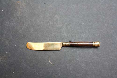SMALL BUTTER KNIFE WITH WOODEN HANDLE - 145 MM - SOLID BRONZE AND NICKEL ALLOY
