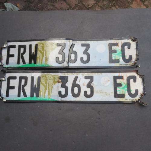 SET OF OLD METAL NUMBER PLATES - DAMAGED - FRW 363 EC - PLEASE HAVE A LOOK