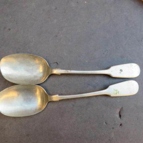 TWO VINTAGE SOUP SPOONS - 215 MM - 3 MARKINGS - PLEASE HAVE A LOOK