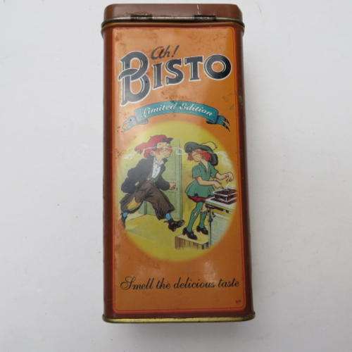 OLD TIN BOX - 80 X 55 MM - 170 MM HIGH - AH! BISTO - LIMITED EDITION - PLEASE HAVE A LOOK