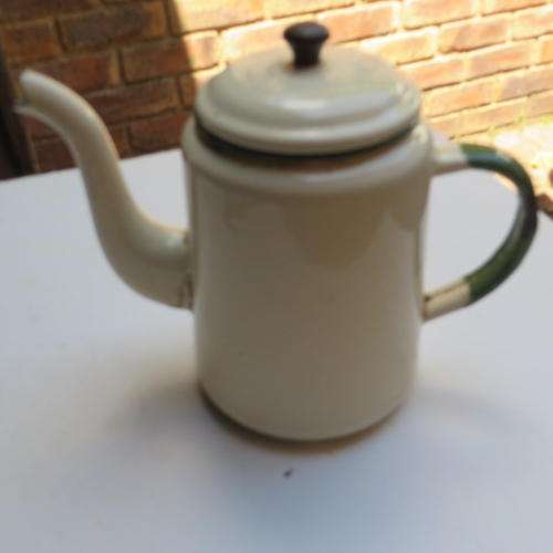 OLD ENAMEL TEA OR COFFEE KETTLE - 140 MM DIAM. - 180 MM HIGH - H & H