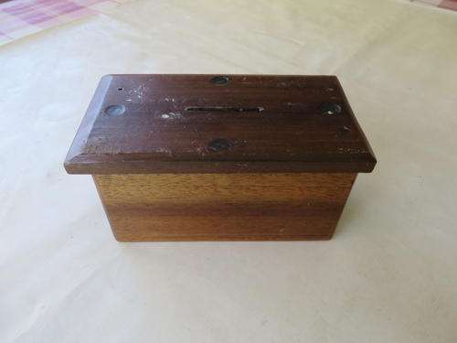 WOODEN HOME MADE MONEY BOX - 135 X 70 MM - 75 MM HIGH - AS PER SCAN