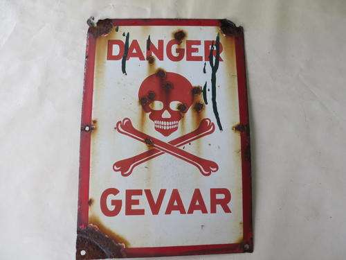 VINTAGE ENAMEL DANGER / GEVAAR SIGN - 230 X 330 MM - AS PER SCAN