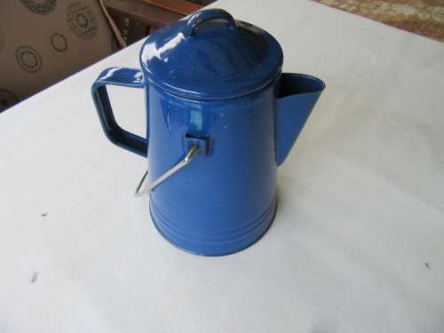 BLUE ENAMEL COFFEE PERCULATOR - 145 MM DIAM. - 180 MM HIGH - AS PER SCAN