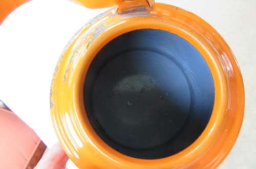 SCARCE ORANGE ENAMEL COFFEE / TEA / WATER KETTLE - 160 MM DIAM. - 110 MM HIGH - AS PER SCAN