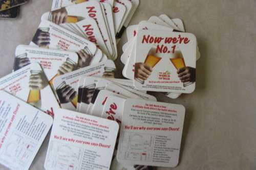 30 DOUBLE SIDED COASTERS - WORLD OF BEERS - AS PER SCAN - WILL COMBINE POSTAGE