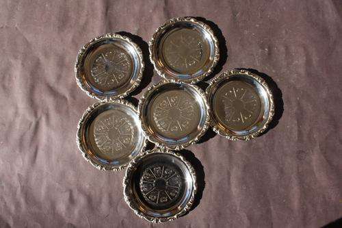 6 COASTERS - 100 MM DIAM. - GILT PLATED - EP ON STEEL