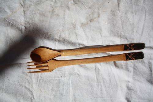 LARGE WOODEN SPOON AND FORK - 50 CM