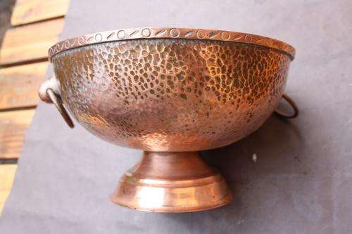 COPPER BOWLS WITH STAND AND HANDLES - 210 MM DIAM. - 120 MM H
