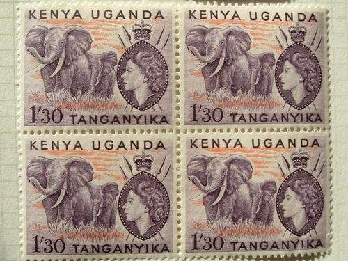 KENYA UGANDA  TANGANIKA MINT BLOCK OF 4 -1.3 SHILLINGS