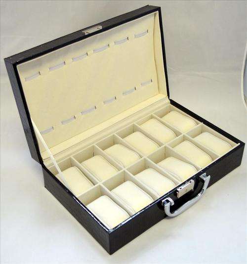 Watch Display Box - Black PU Patent Leather - 12 Slots
