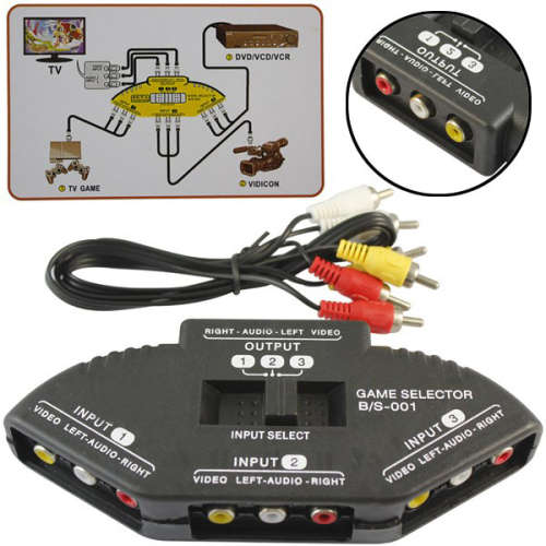 3 in 1 AV output AV RCA Switcher Splitter selector