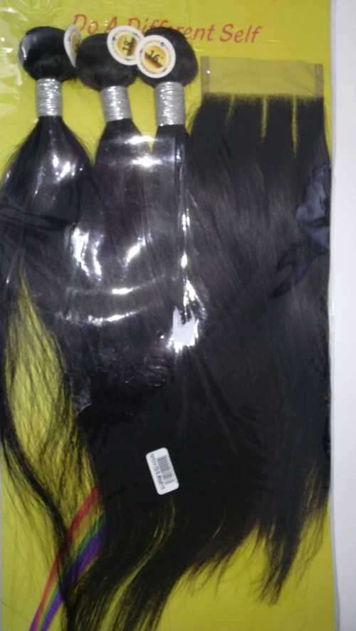 Rainbow 100% Human Hair Brazilian Straight Pack 20"18"16" 16" Closure 4 Piece