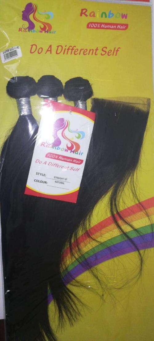 Rainbow 100% Human Hair Brazilian Straight Pack 18"18"18"18" Closure 4 Piece