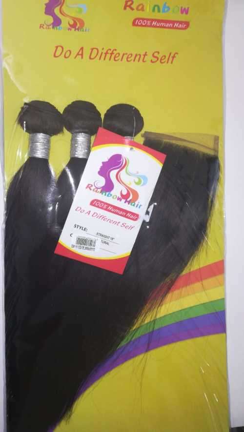 Rainbow 100% Human Hair Brazilian Straight Pack 14" + Closure 4 Piece