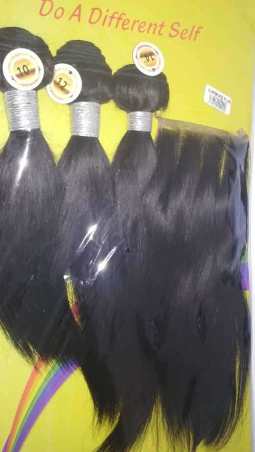 Rainbow 100% Human Hair Brazilian Straight Pack 10"12"14" + Closure 4 Piece