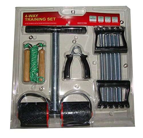 4-Way Training Workout Set with Chest Expander/Tummy Trimmer/Hand Grip & Skipping Rope