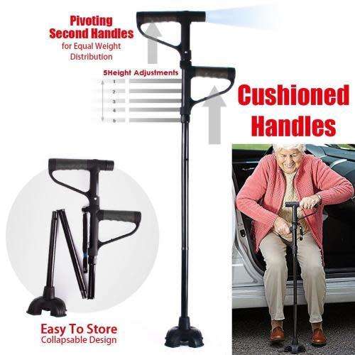 Folding Cane with Light Second Handle with 3 Built-In Led Lights Easy Adjustable Easy Folding Helps