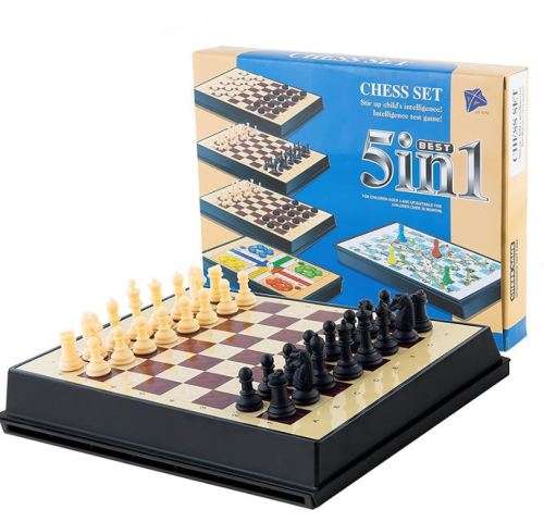 5-in-1 Magnetic Multipurpose Chess Set- Play 5 Games on One Board