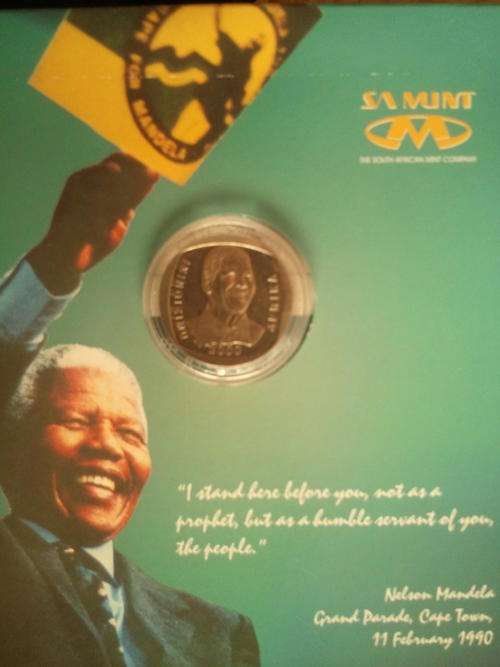 NELSON MANDELA "SMILEY" 2000 PROOF-LIKE R5 COIN IN CD CASE. AS ISSUED BY SA MINT