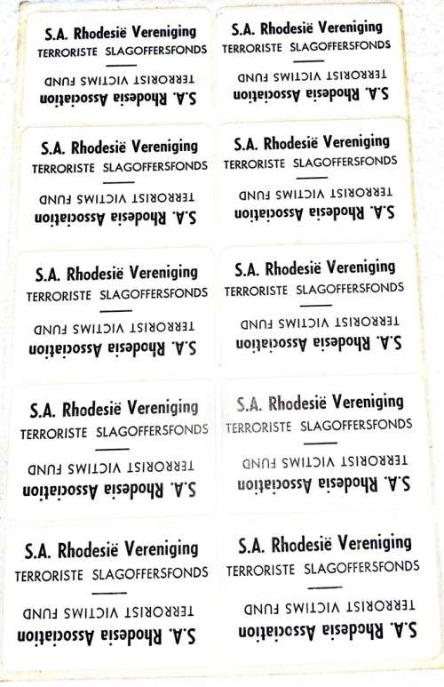 SA Rhodesia  Association Terrorist Victims Fund - Labels Sheet