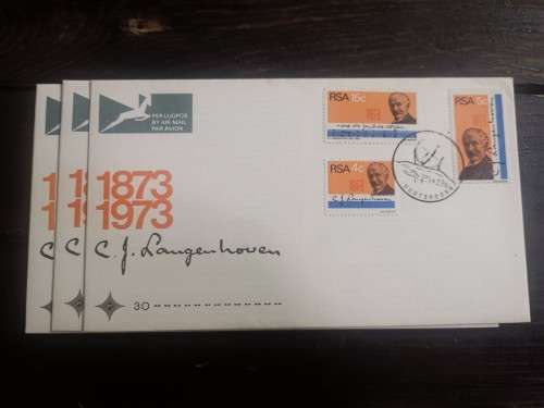 RSA OFFICIAL FDC#30 1973: BIRTH CENTENARY OF CJ LANGENHOVEN - UNADDRESSED