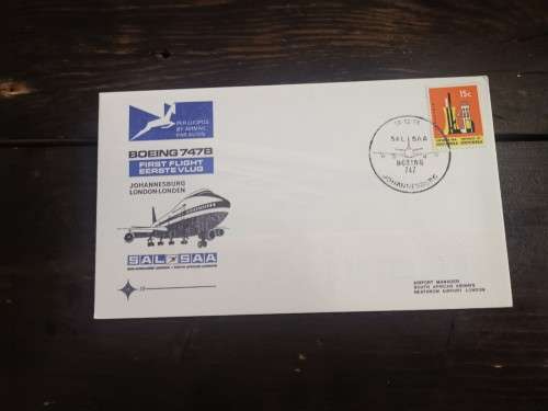 RSA OFFICIAL FDC 19 1971: 1st FLIGHT BOEING 747B BETWEEN JHB and LONDON