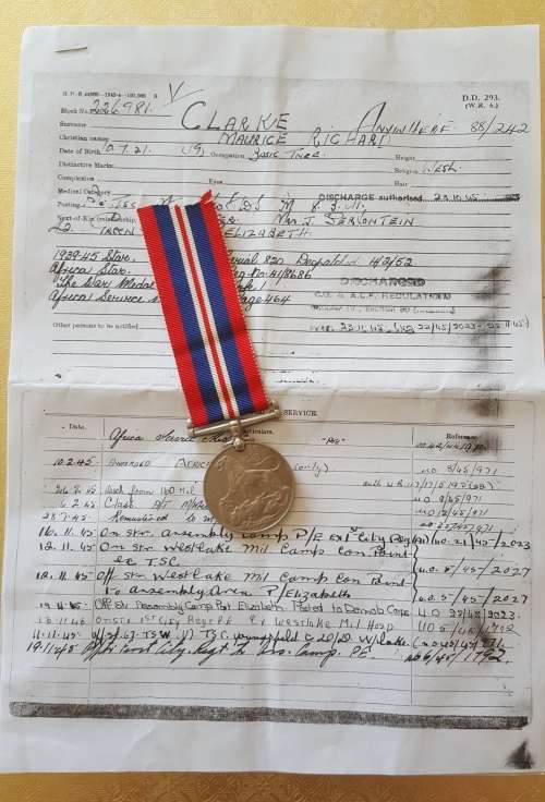 WW2 Medal and paperwork of the person's whole military history
