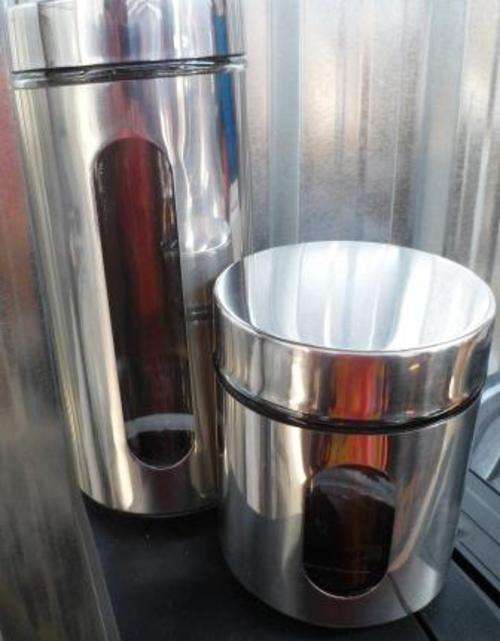 2 PIECE STAINLESS STEEL CANISTORS