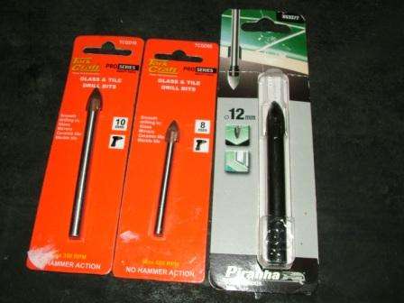 PIRANHA  (B&D) AND TORK CRAFT GLASS & TILE DRILL BITSL SET : 8MM; 10MM; 12MM