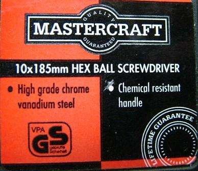 MASTERCRAFT  10 X 185MM + 6.0 X 137MM HEXBAL SCREWDRIVER CHROME VANADIUM