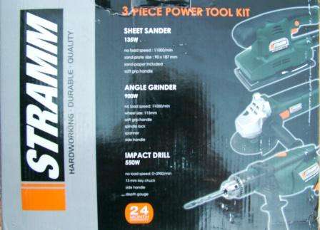 3 PIECE POWER TOOL KIT: GRINDER, DRILL AND SHEET SANDER