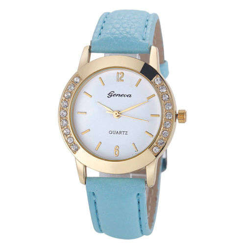 Geneva Luxury Women Watch Golden Diamond Leather Analog Quartz Wrist Watch Gift