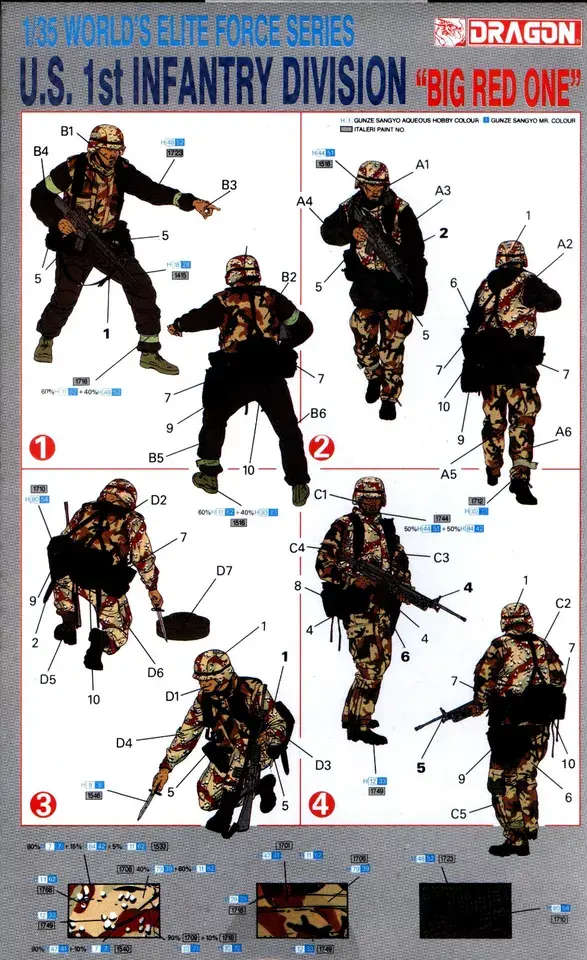 Dragon Models, US 1st Infantry Division `Big Red One` (4 Figures) 1/35 Scale