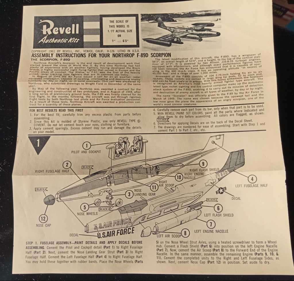 Revell Scorpion Northop F-89D Fighter Jet, Authentic Model Kit.