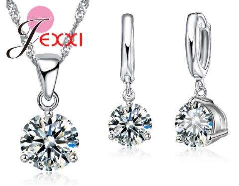 PATICO  925 Sterling Silver Jewelry Sets Crystal Pendant Collar Necklace