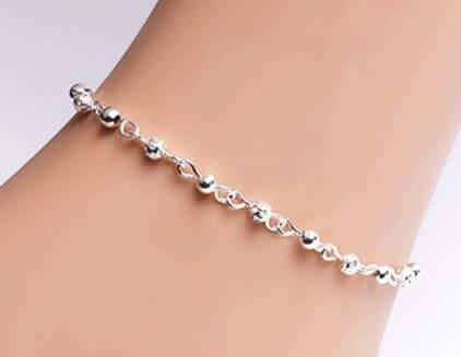 Silver Color Small Bead Hollow Balls Ankle Bracelet For Women