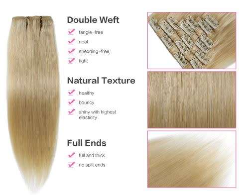 100%  HUMAN HAIR CLIP IN EXTENSIONS (18 INCH) - FULL HEAD