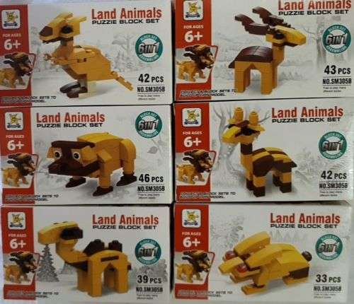 Toy building blocks .,  6 in1 land animal set