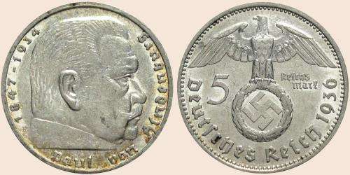 5 Reichsmark Silver 1936