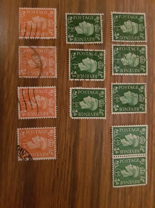 Numerous 1900's King George VI half penny stamps,used/unused, singles and block. Top left perfin ETP