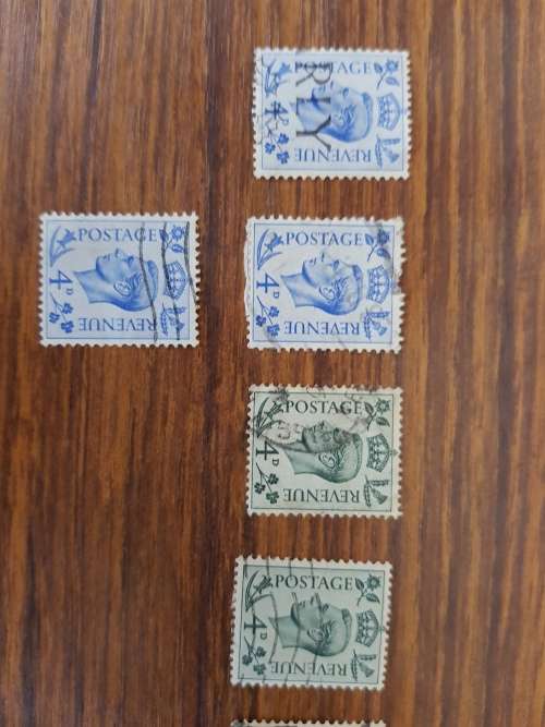 Numerous 1900's King George VI 4 penny stamps,top left marked RLY used, singles.