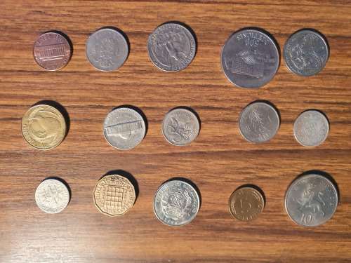 Potluck 9 coins different countries different denominations
