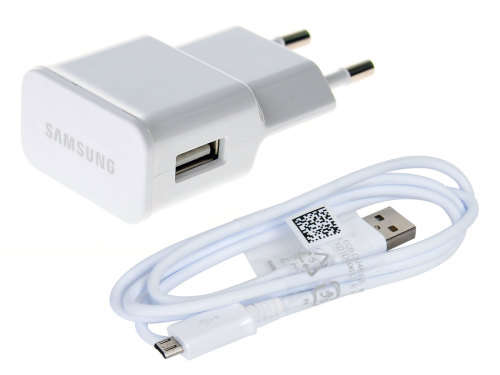 Charger & USB Cable for Samsung Phones (Detachable microUSB-USB Cable) - White