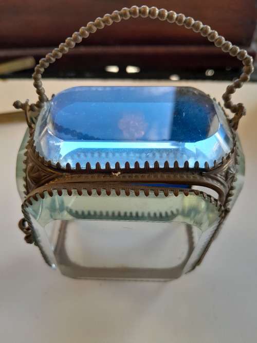 Antique French gold plated and crystal jewelery box