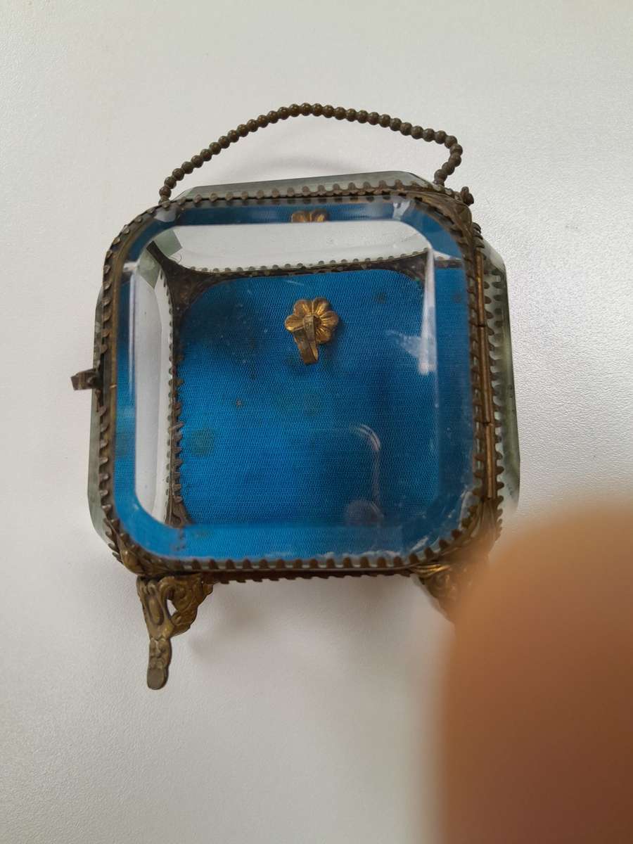 Antique French gold plated and crystal jewelery box