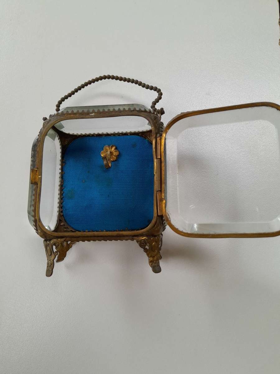 Antique French gold plated and crystal jewelery box