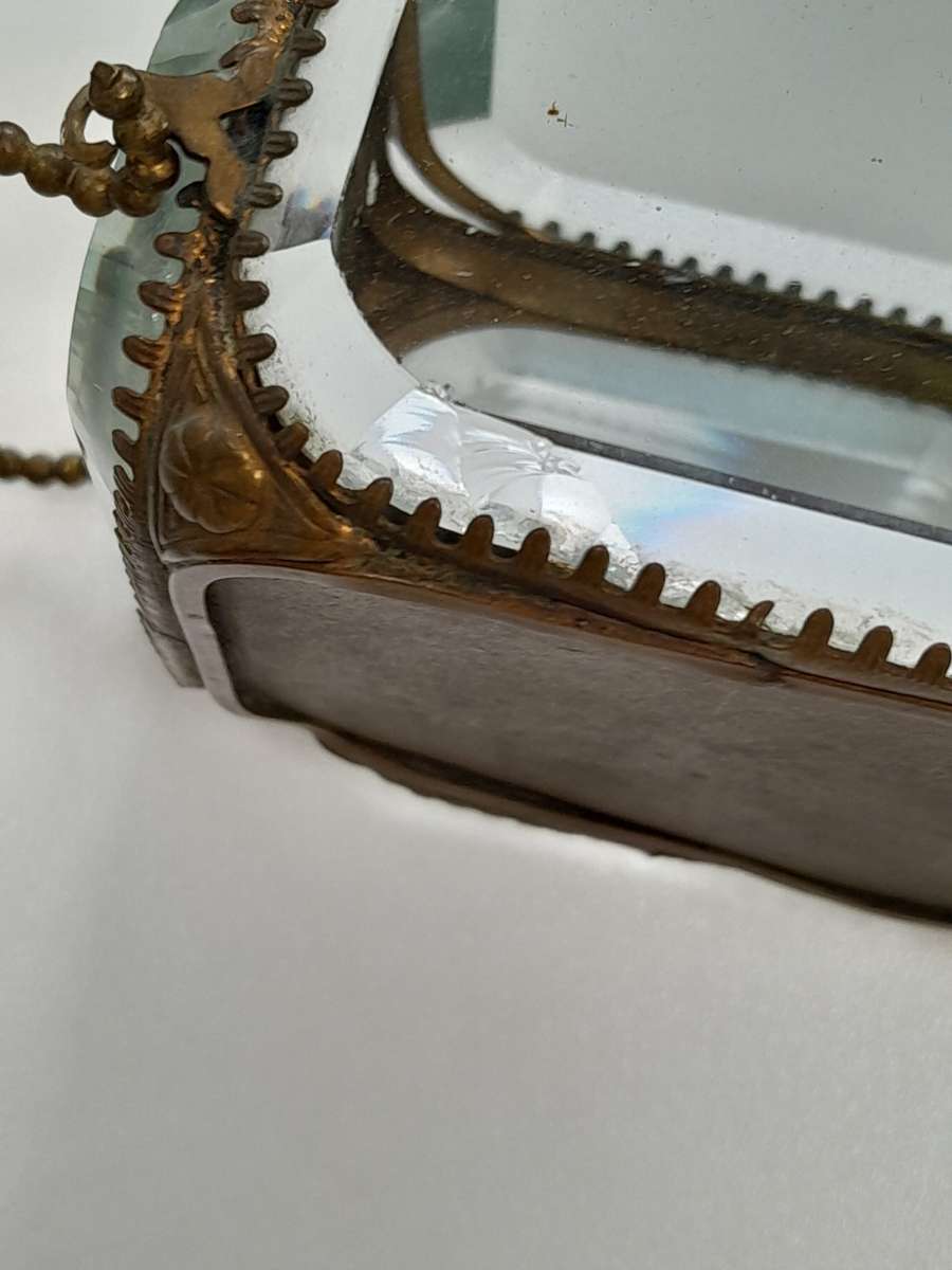 Antique French gold plated and crystal jewelery box